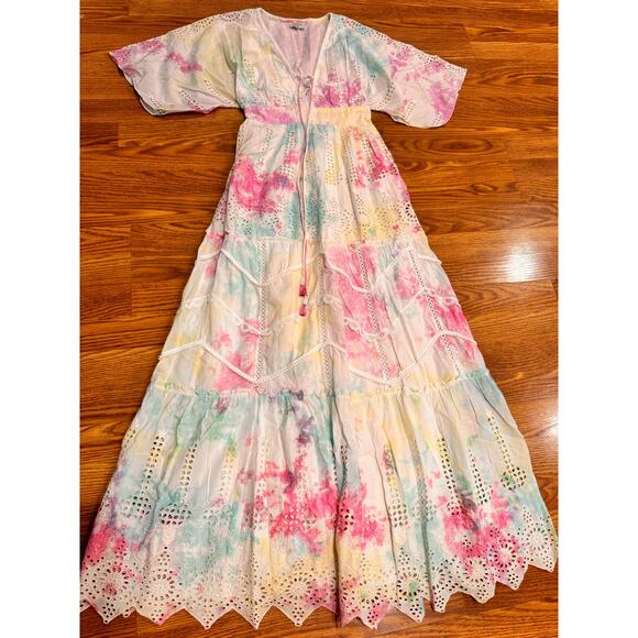 HEMANT & NANDITA multicolor cotton Amara Broderie Anglaise Maxi Dress size XS - Picture 9 of 14